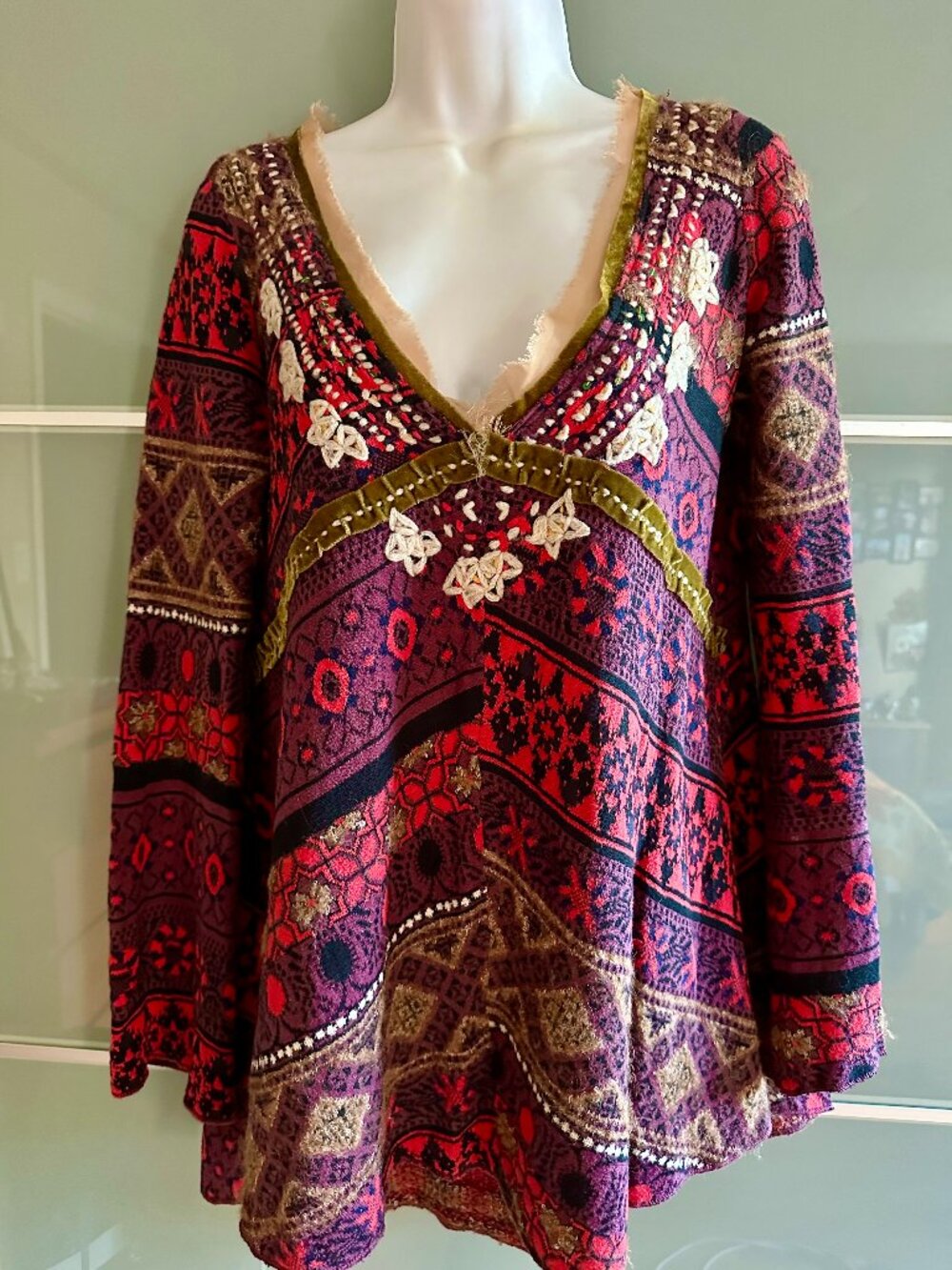 Free People World Traveler Bohemian Grunge Fairy Babydoll Embroidered Hippie Tun